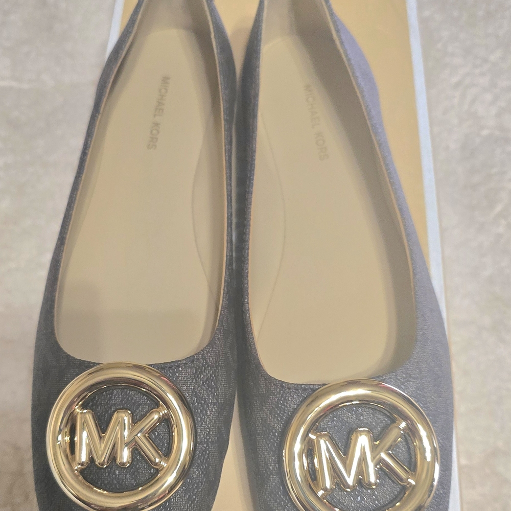 Michael Kors Women's Brown Logo Ballet Flats with Gold Accent